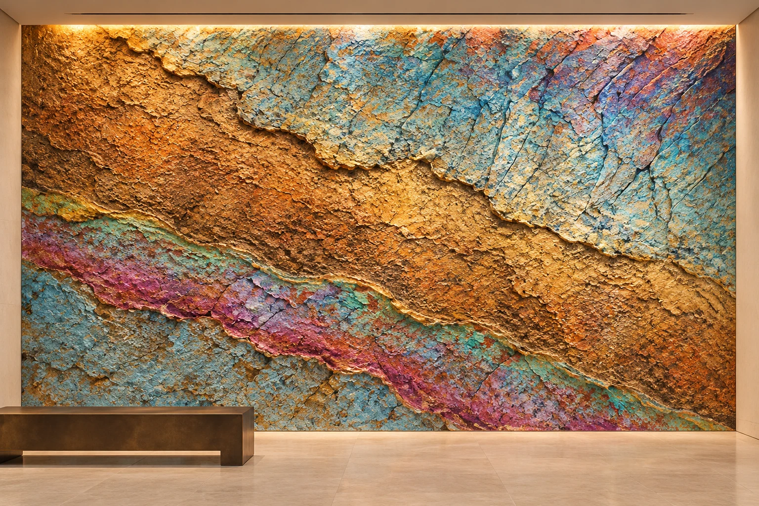 Stone wall panel feature in a refined villa interior
